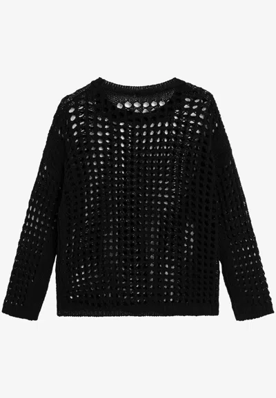 Max Mara Febe Open Knit Mesh Sweater In Black