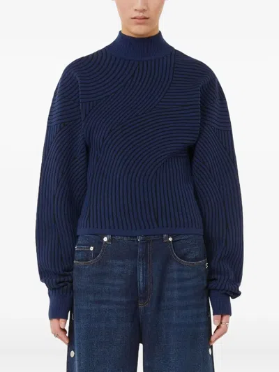 Max Mara Febo Wave-pattern High-neck Sweater In Blue