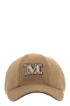 Max Mara Camel Brown Camel Wool Fedora Logo Baseball Hat In Multi