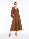 Max Mara Drina Midikleid Aus Twill Aus Einer Leinen-seidenmischung Mit Falten In Tobacco