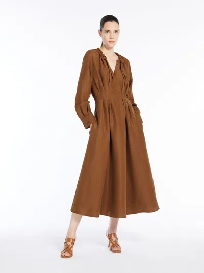 Max Mara Feminine Dress In Linen And Silk In Brown