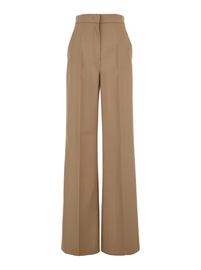 Max Mara 'fernet' Beige Pants With Wide Leg And Logo Lettering On The Rear In Wool Woman