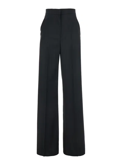 Max Mara 'fernet' Black Pants With Wide Leg And Logo Lettering On The Rear In Wool Woman