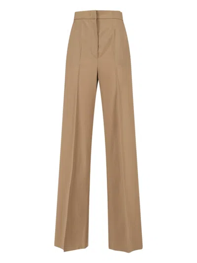 Max Mara "fernet" Virgin Wool Trousers Beige In Brown