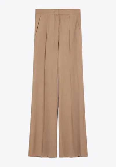 Max Mara Fernet Wide-leg Wool Pants In Sand