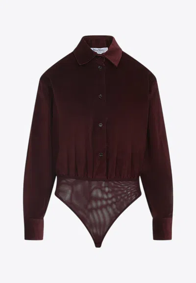 Max Mara Fertile Long-sleeved Bodysuit Shirt In Burgundy
