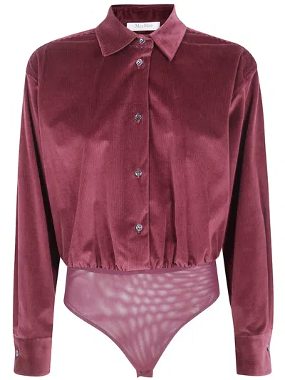 Max Mara "fertile" Velvet Body Shirt In Burgundy