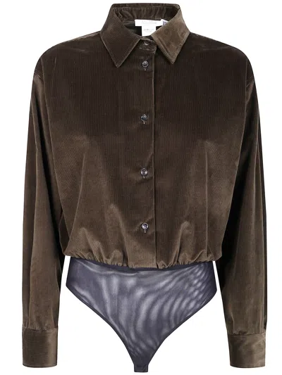 MAX MARA 'FERTILE' VELVET BODY SHIRT,2521116033600 005 DARK MOSS