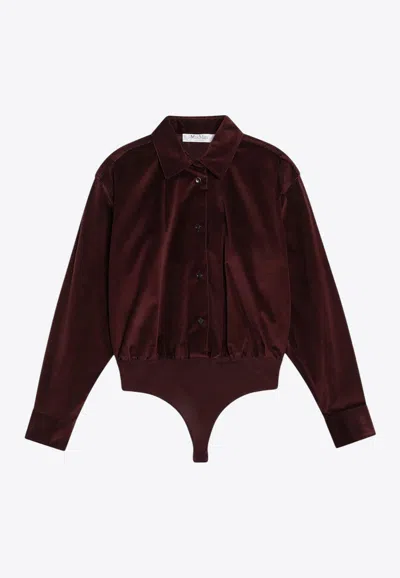 Max Mara Fertile Velvet Shirt Bodysuit In Burgundy