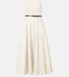 Max Mara Fervida Belted Strapless Striped Cotton And Linen-blend Midi Dress In Multicoloured