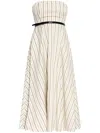 Max Mara Fervida Belted Strapless Striped Cotton And Linen-blend Midi Dress In 中性色