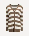 Max Mara Women 'fiemme'beige Cardigan With Rear Embroidery And All-over Striped Motif In Wool Woman In Brown