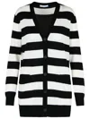 Max Mara Striped Wool Cardigan With V-neck And Flock Motif In Black