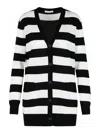 Max Mara Bold Black And White Striped V-neck Sweater With Button-down Front In Black