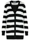 Max Mara Bold Black And White Striped V-neck Sweater With Button-down Front In Black