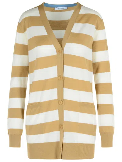 Max Mara Fiemme Virgin Wool Sand Cardigan In Multi