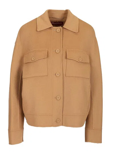 Max Mara Fiero Wool-silk-cachemere Drap Coat Overshirt Jackets Beige In Brown