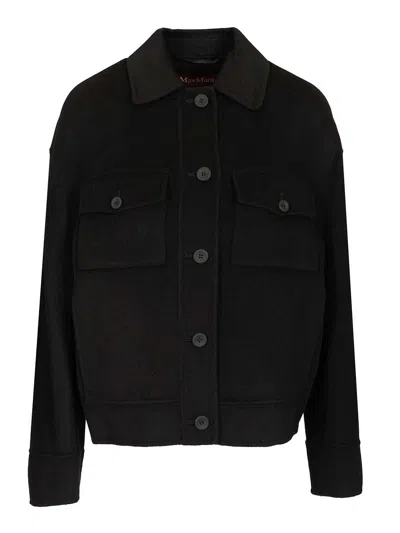 Max Mara Fiero Wool-silk-cachemere Drap Coat Overshirt Jackets Black In Blue