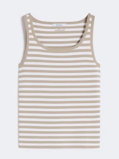 Max Mara Figure-hugging Round-neck Tank Top With Logo Embroidery In Grigio