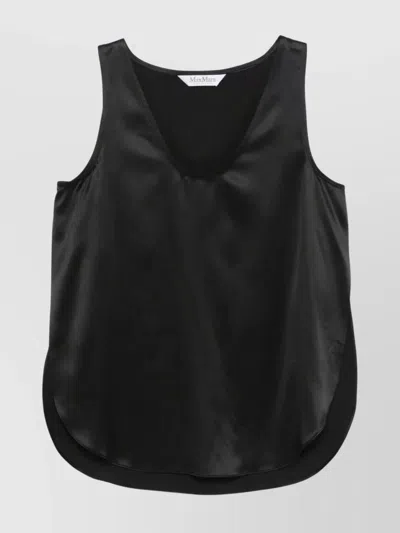 Max Mara Filly Sleeveless U-neck Top With Side Slits In Black