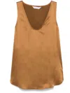 Max Mara Silk Satin Sleeveless Top With Wide Straps In Brown