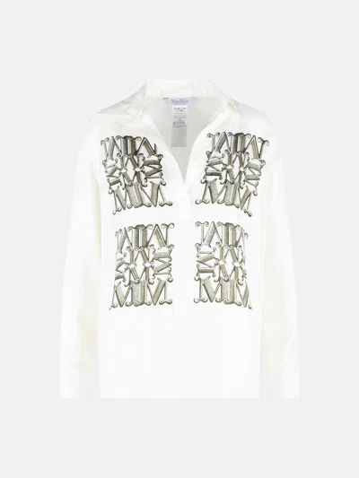 Max Mara 'filtro' White And Green Silk Shirt