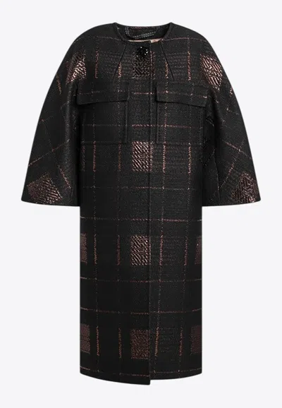 Max Mara Finale Lame Jacquard Cocoon Coat In Black