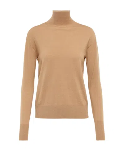 Max Mara Fine High Neck Sweater In Nude