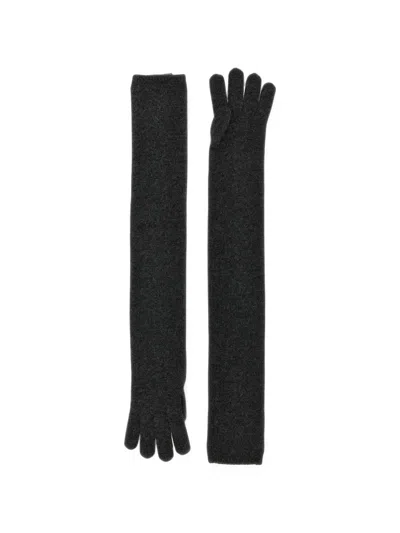 Max Mara Fine-knit Long Gloves In Grey