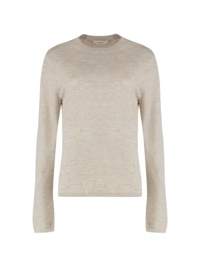Max Mara Cashmere Marica Crew Neck Knit Sweater In Neutral