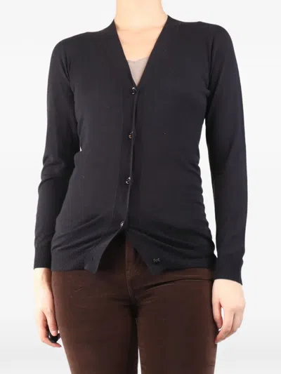 Pre-owned Max Mara Fine-knit V-neck Cardigan In Brown