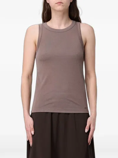 Max Mara Fine-ribbed Cotton Tank Top In Gray