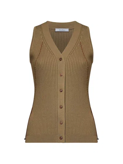 Max Mara Fiorire Vest In Cotton And Viscose Yarn In Brown