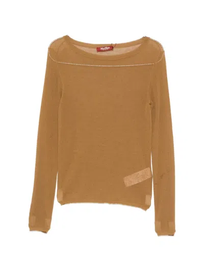 Max Mara Fiorito Boat-neck Long-sleeve Sweater In Brown