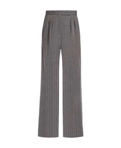 Max Mara First Shearing Wool Striped Casual Pants In Gray