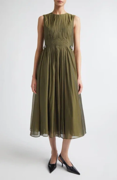 Max Mara Fit & Flare Silk Blend Organza Midi Dress In Green