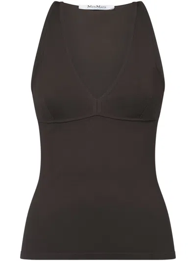 MAX MARA MAX MARA FITTED BROWN TOP WITH DEEP V-NECKLINE