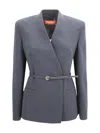 Max Mara Fitted Double-breasted Jacket With Belt In Gray
