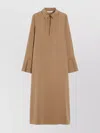 Max Mara Fitted Dress With Polo Collar And Side Slits In Nude