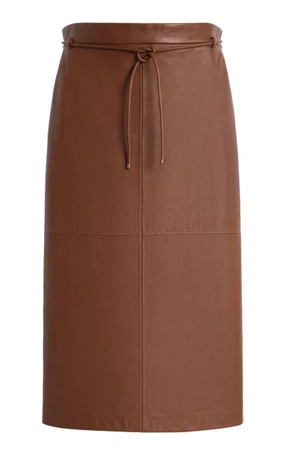 Max Mara Fitted Leather Midi Skirt In Brown