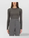 Max Mara Fitted Long Sleeve Cropped Knit Top In Gray
