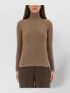 Max Mara Fitted Long Sleeve Turtleneck Knit Sweater In Brown