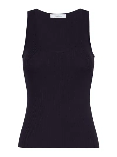 Max Mara Fitted Ribbed Top In Viscose Crepe In Black