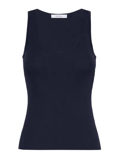 Max Mara Fitted Ribbed Top In Viscose Crepe In Blue