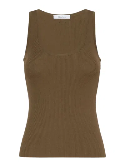 Max Mara Fitted Ribbed Top In Viscose Crepe In Green