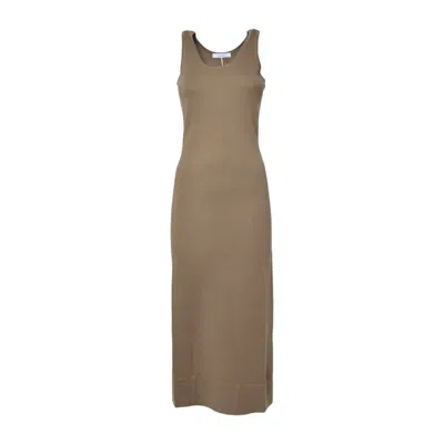 Max Mara Fitted Sleeveless Maxi Dress With Side Slits In Brown