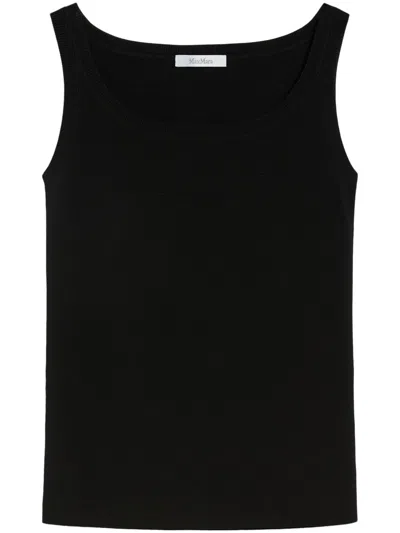 Max Mara Fitted Sleeveless Top With Classic Scoop Neckline In Black