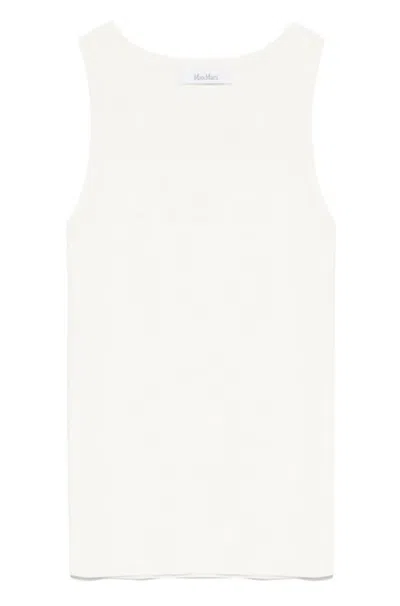 Max Mara Fitted Sleeveless Top With Embossed Logo Detail In White