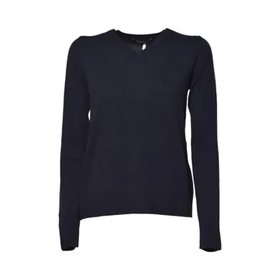 Max Mara Fitted V-neck Knit Sweater With Ribbed Details In Blue