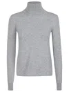 Max Mara Fitted Wool Turtleneck Sweater With Ribbed Detailing In Gray
